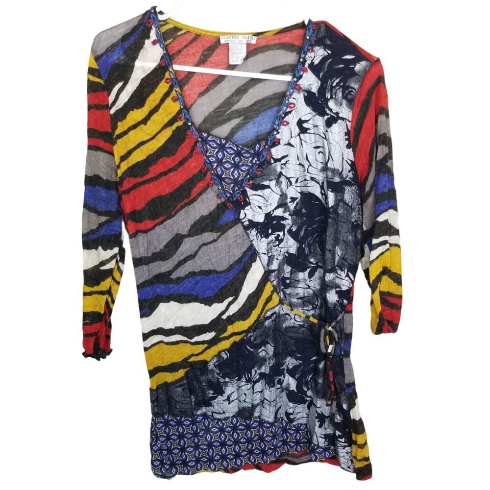 Alberto Makali Womens Y2K Artsy Top Size L Abstract Geometric Striped Mob Wife